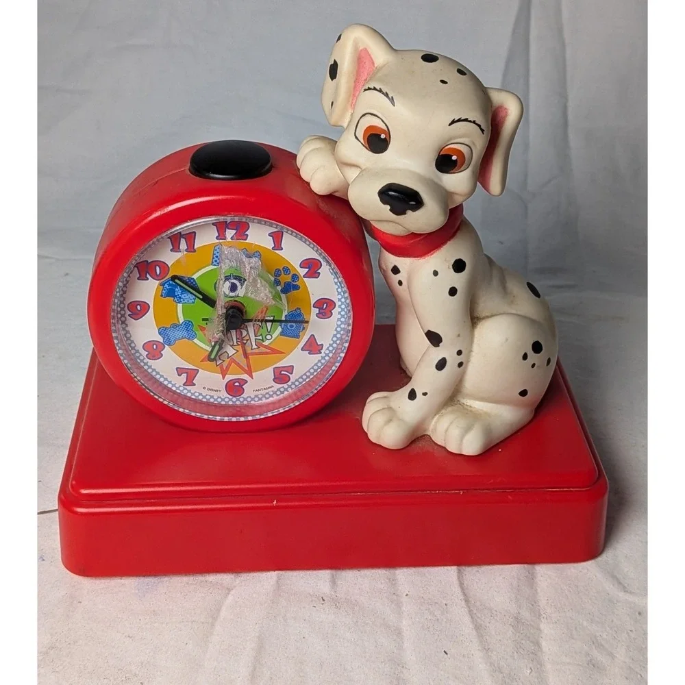 Disney 101 Dalmatians Alarm Clock **  WORKS**Fantasma Vintage Red Puppy Figure r